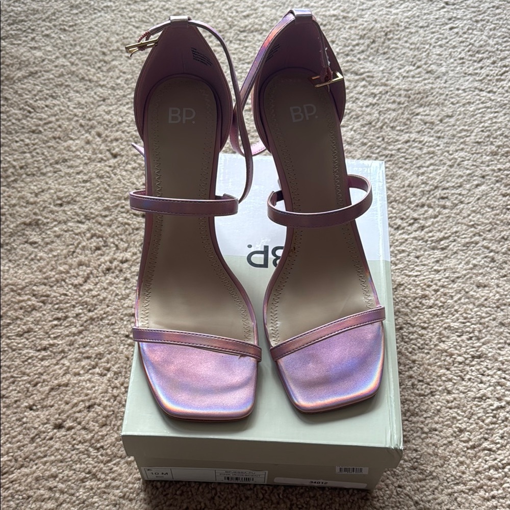 bp Pink Heels with Square-Toe and Ankle Strap